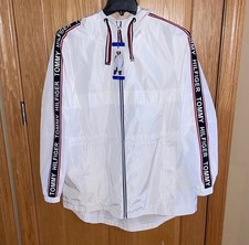 NWT Women  s Tommy Hilfiger White Windbreaker with Logo Stripes