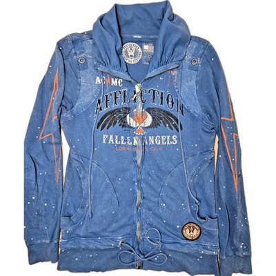 Affliction hoodie jacket womens XL american custom sky Blue Los Angeles full zip