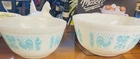PYREX Amish Butterprint Mixing Bowl Set Glass Blue White Nesting 3 Bowls