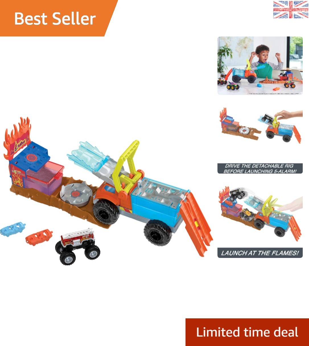Monster Trucks Arena Smashers 5-Alarm Rescue Playset with Color Shifter Truck