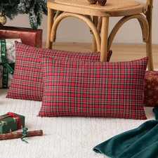 AQOTHES 2-Pack Christmas Plaid Throw Pillow Covers 12x20" Red/Green Farmhouse De