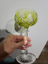 Wine Hock glass Chartreuse Yellow Cut clear Crystal Val Saint Lambert Berncastel