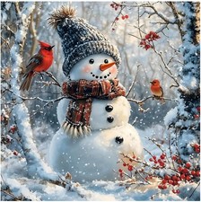 Christmas Snowman Diamond Art Painting Kits for Adults, 5D DIY Round Full Drill