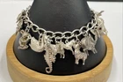925 Silver Curb Chain Ring Clasp Vintage Bracelet W/ Various Animal Charms