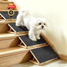 2-Pack Small Dog Ramp for Stairs, Adjustable Gentle Low-Angle Wooden 2, Gray