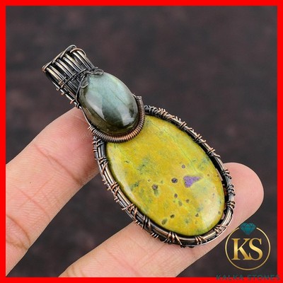 Copper Stichtite Gemstone Labradorite Wire Wrapped Sister Ethnic Pendant Jewelry