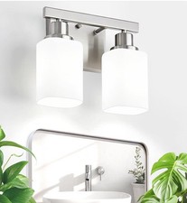 Brushed Nickel Bathroom Vanity Light   2  Light Wall Sconce E26 Base 