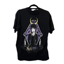 H&M Wednesday Addams Black Graphic Tee Shirt Short Sleeve Womens Size 16/18