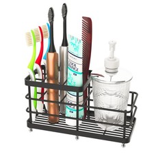 6 Slot Toothbrush Razor Holder, Stainless Steel Bathroom Organizer, Black