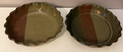 Studio Art Pottery Ruffle Edge Dishes Set of 2 Earth Tone Colors