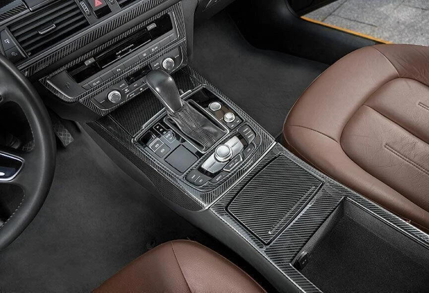 Para Audi A6 A7 S6 S7 2012-2018 Consola interior de fibra de carbono Panel de cambio de marchas Embellecedores Foto 4 de 4