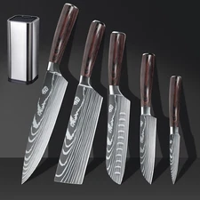 6 Pcs Japanese Kitchen Knife Set Damascus Steel Professional Chef Knife Cleaver