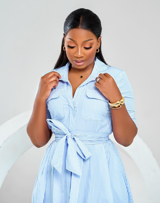 Zara ZW Collection Long Poplin Shirt Dress Blue Striped Size S M