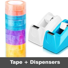 12-roll Colorful Tape Transparent Tape 0.5 inches x 90 feet/Roll Tape Dispensers