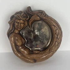 Vintage Ashtray Mermaid Trinket Dish Hippie Brown Ceramic 5in