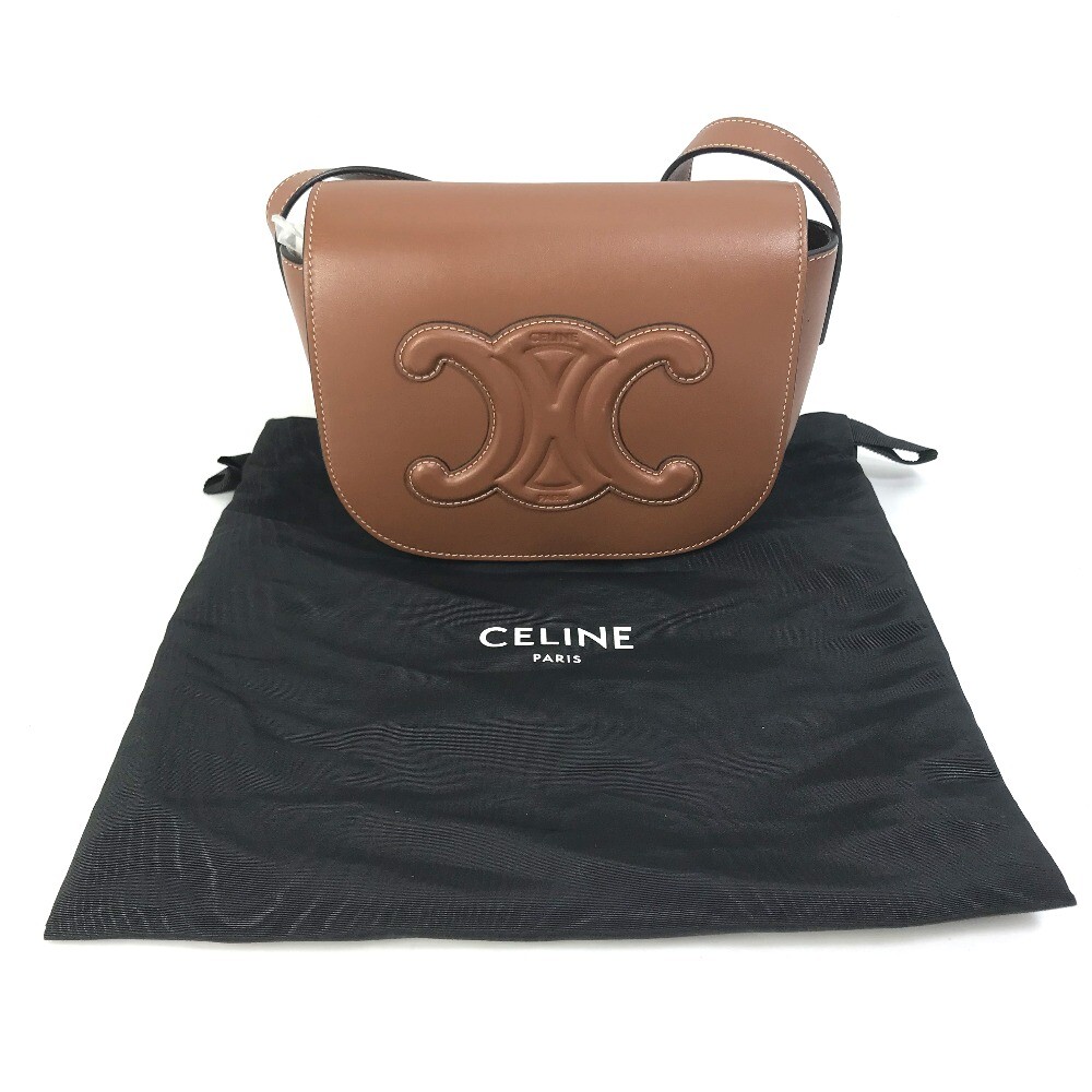 【CELINE】FOLCO BAG●198263DU304LU CELINE Folco Triomphe Shoulder Bag Calfskin Brown 198263DU3