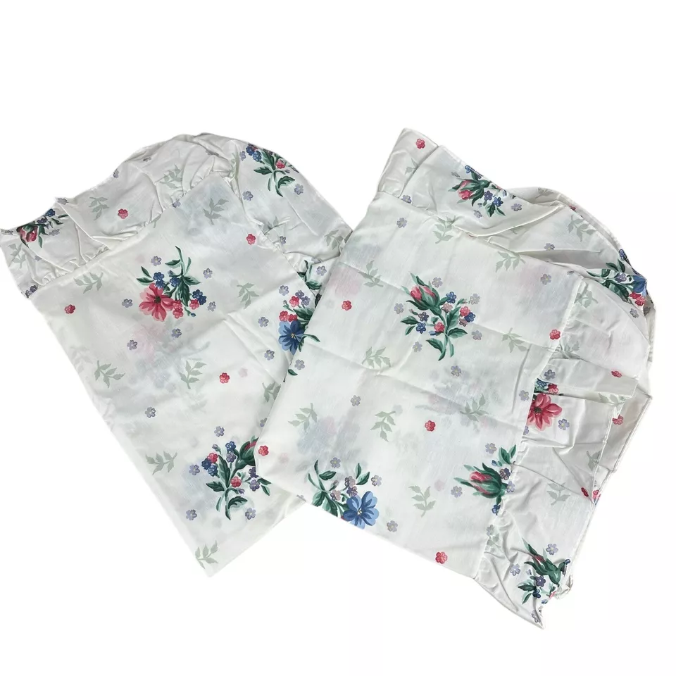 复古 NOS 2 件套 Martex Garden Prelude 标准 Shams 花卉褶皱小屋 — 第 4/4 张图片