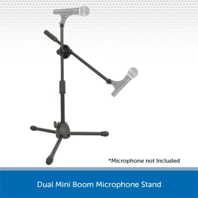 Short Mini Microphone Boom Stand Holds 2 Mics for Kick Drum Snare Guitar Amp