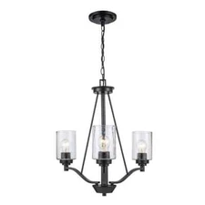 Bel Air Lighting Simi 3-Light Black Chandelier Light Fixture with Seeded Glass