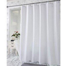 EXTRA LONG FABRIC SHOWER CURTAIN WATERPROOF WITH HOOKS WEIGHTED HEM 180 X 200CM
