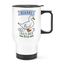 Taza de viaje Beware Crazy Duck Man con asa - Divertido frasco térmico