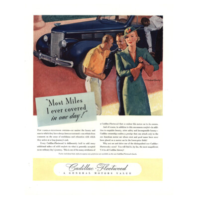 1938 Cadillac Fleetwood: Most Miles I Ever Covered Vintage Print Ad