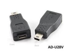 USB 2.0 Micro-B Female to USB Mini-B 5-Pin Male Adapter, AD-U28V