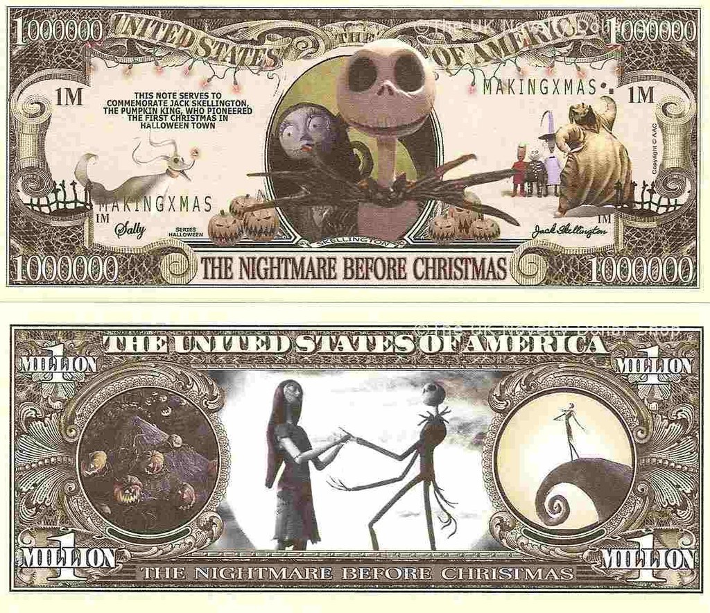 Nightmare Before Christmas Jack Skellington Million Dollar Bills x 2 eBay