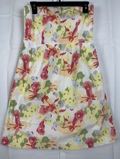 j crew womans floral strapless summer 100% cotton dress size 4 white pink