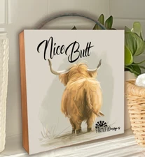 Highland Cow Bathroom Sign Nice Butt Bath toilet art shelf sitter hanging decor