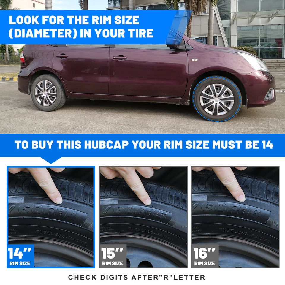 Juego de 4 cubiertas de rueda de 14" tapacubos completos a presión para neumático R14 Volkswagen Nissan Foto 4 de 4