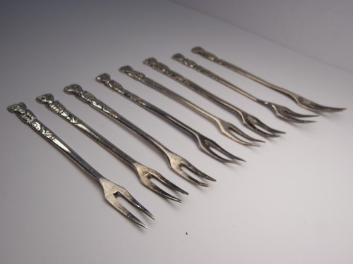 SELTEN ANTIK 925 Mexikanische Silber Oliven Plektren/Cocktail Gabeln Set 8 Figuren/Maya? - Bild 12 von 22