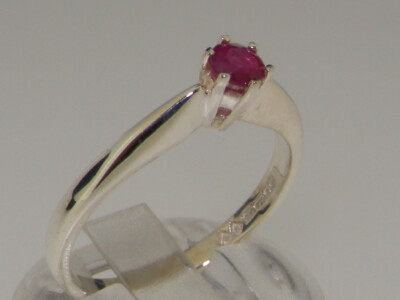 9ct White Gold Natural Ruby Womens Solitaire Ring - Sizes J to Z