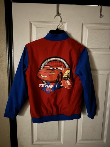 Disney Cars Lightning McQueen Boy Bomber Jacket Size G 10 Red Blue Team 95 - Picture 3 of 4
