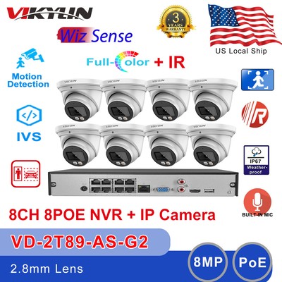Dahua WizSense 8CH 8POE NVR CCTV System Vikylin 8MP Dual Light IP Camera MIC Lot