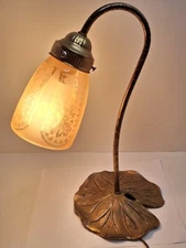 Vintage Brass Lily Pad Tulip Gooseneck Lamp Desk