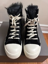 RICK OWENS SNEAKERS IN BLACK AND MILK LONG HA...