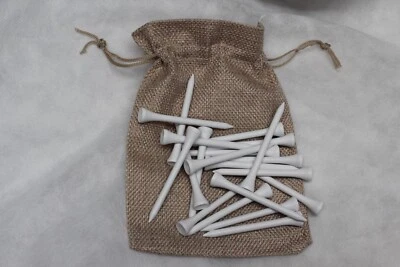 NOT BRANDED Hessischer Kordelzugbeutel 5 x 7" + 20 hochwertige einfache weiße Holz Golf Tees 70 mm Neu