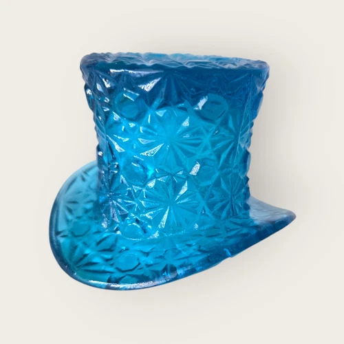 Fenton Colonial Blue Daisy and Button Top Hat Home Decor, Trinket Holder, 3"