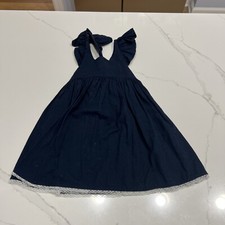 lacey lane girls 2 2t dress navy Ruffle Sleeveless Tank Lace Trim Tie Back