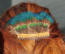 Handcrafted Feather Hair Comb, Hair Barrette, Hair Clip, Hair Stay C009