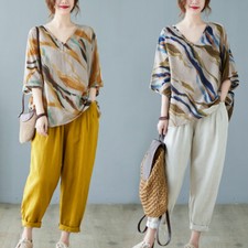 Blouse Ample Ethnique Pour Femmes En Coton À Manches Chauve-Souris
