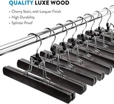 High-Grade Wooden Pants Hangers with Clips Non Slip Slack Skirt Hangers, 10 Pack