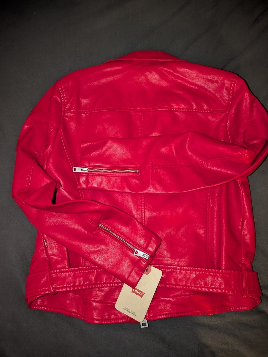 Levi's Red Biker Jacket - Women's Vegan Leather Zipper Jacket
