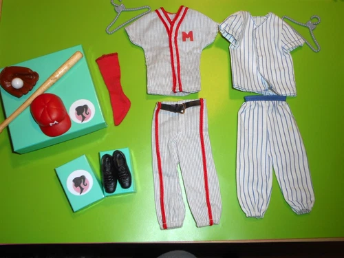 Vintage Barbie KEN BASEBALL UNIFORM HAT BALL GLOVE BAT CLEATS 1981 3796 UNIFORM