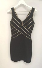 AllSaints Spitalfields Dress size 10 UK Sexy Black Gold Body Con Wiggle US 8