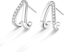 925 Sterling Silver Hoop Earrings For Women CZ Cubic Zirconia Half Hoop Earrings
