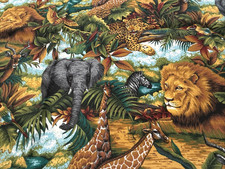Springs Industries Fabric Out of Africa 1 Yds Safari Jungle Elephants Lion
