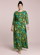 Vintage 60s Unworn size L Maxi Long dress green Paisley Fit Flare