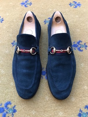 Gucci Halbschuhe Wildleder Schuhe Jordaan Gold Horsebit Blau Web Rot Herren UK 10 US 11 44